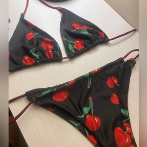 SHEIN Swim SXY cherry black thong bikini